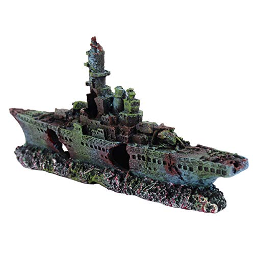DOOGYEE Artificial Resin Shipwreck Aquarium Decorations,Fish Tank Decorations Accessories,Perfect Fish Hideouts for Freshwater Saltwater Aquarium Décor