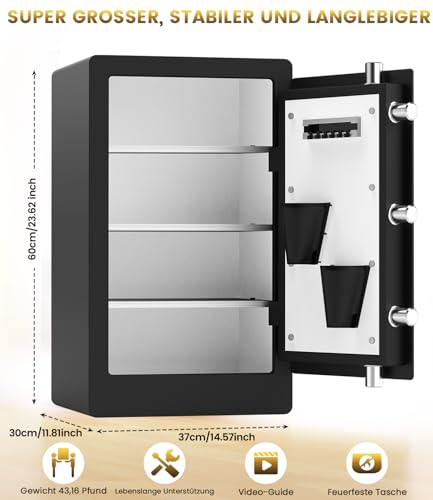 75L Large Safe Biometric Safe for Home, Digital Safe, Anti-Theft Furniture Safe for Passport, Money, Document, Medicine