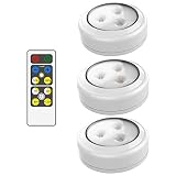 Brilliant Evolution Wireless LED Puck Light 3 Pack with Remote Control | LED Under Cabinet Lighting | Closet Light | Battery Powered Lights | Under Counter Lighting | Stick On Lights