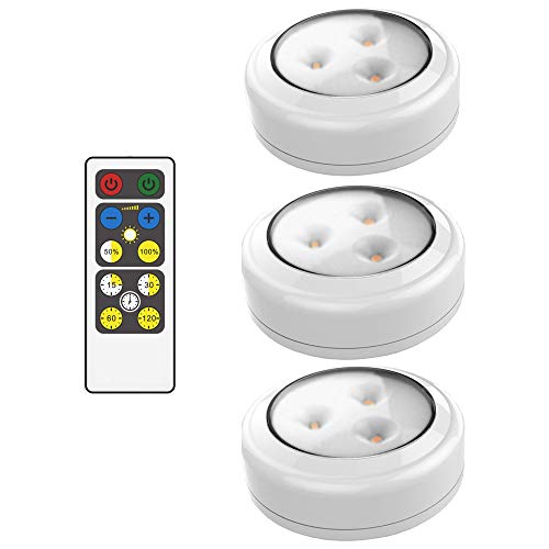 Brilliant Evolution Wireless LED Puck Light 3 Pack with Remote Control | LED Under Cabinet Lighting | Closet Light | Battery Powered Lights | Under Counter Lighting | Stick On Lights