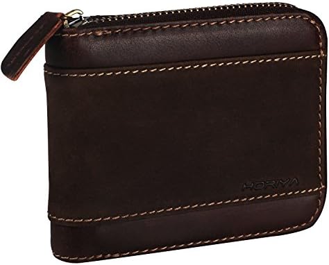 Horiya RFID Blocking Leather Bifold Wallet With Zipper Pocket For men(Dark Brown)