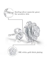 MadeOne - Pendientes hipoalergénicos de oro blanco de 18 quilates, diseño de rosas en 3D, para mujer, con caja de embalaje