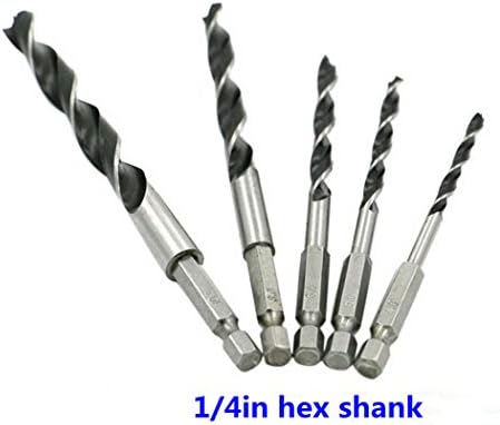 Inton 5 Pcs 1/4" Hex Shank HSS Wood Drill Bit Sets with Quick Change Design 4mm 5mm 6mm 8mm 10mm