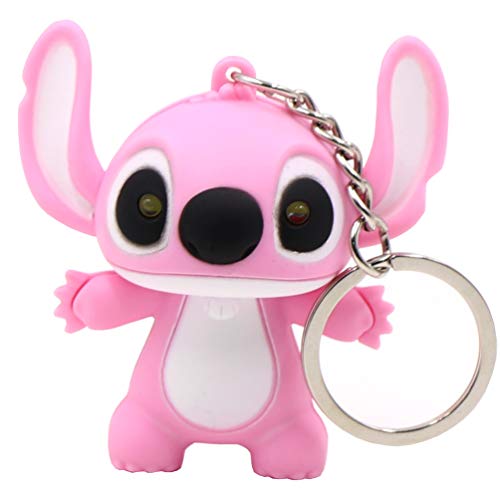 Ireav 2pcs Stitch Cartoon Modeling Keychain,LED Flashlight Key Chain,Glowing Key Ring,Bag Pendant