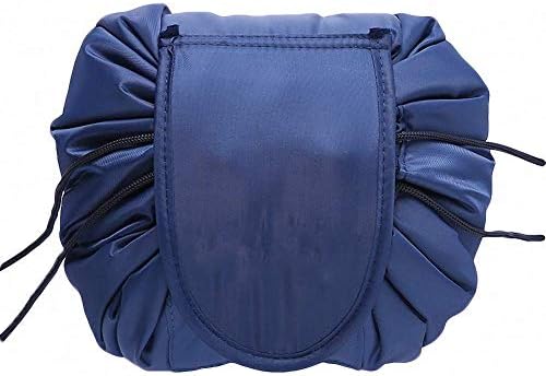 Pure Color Drawstring Lazy Travel Makeup Bag Large Capacity Cosmetic Bags Fast Quick Pack Waterproof Magic Toiletry Bags Storage Organizer Kit Case Holder for Women Girls, Dark Blue
