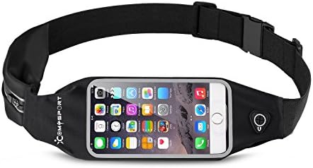 COM4SPORT Running Belt Waist Pack Fit for 4.7- 5.5 Inch iPhone 6/6S/7 Samsung Galaxy S7 Edge Waterproof Sports Belt Waist Bag with Transparent Touch Screen Window and Headphone Jack for Women Men