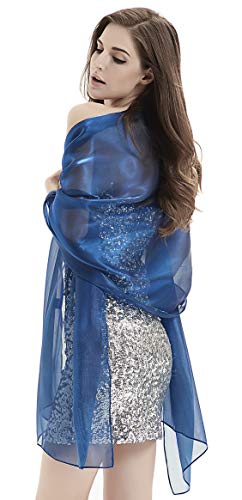 Alivila.Y Fashion Womens Organza Bridal Evening Soft Wrap Scarf Shawl-Blue Organza