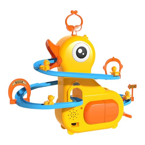 JIPITIMI Little Ducks Stair Climbing Playset, Slide Toy, Track Race Sliding Game with Light and Music, for Toddlers Boys and Girls (Yellow)