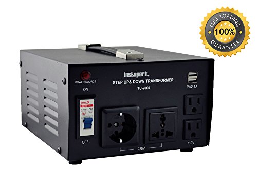 Instapark ITU-2000 Series Heavy-duty AC 110/220V Step Up / Down Voltage Transformer / Converter with US Standard, Universal, German/French Schuko AC Outlets - 2,000 Watt
