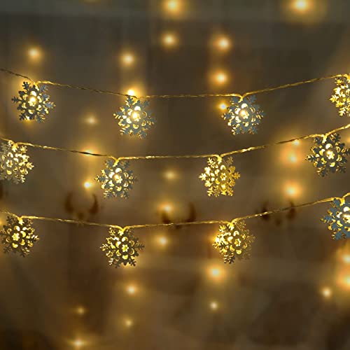 MILEXING Christmas Decorations, 2 Modes 20 LED Christmas Snowflake String Lights Battery Operated, Christmas Lights for Indoor Outdoor Christmas Decor Patio Garden Party