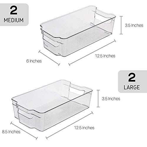 Organizer Bins, Stackable, Set of 4, Clear Storage Containers for