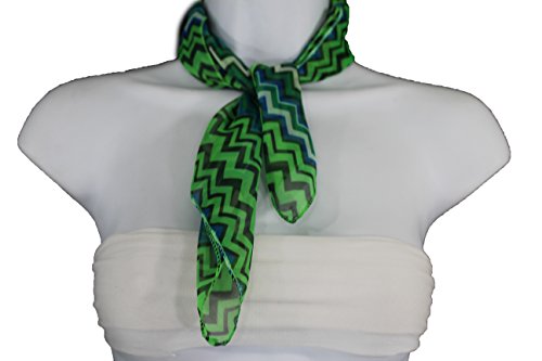 TFJ Women Fashion Small Neck Scarf Sheer Fabric Geometric Chevron Pocket Square Green
