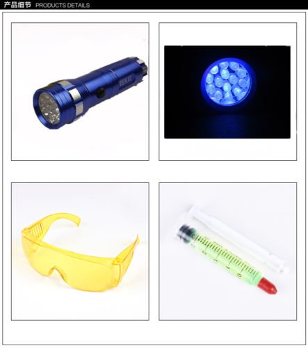 Oda Fluorescent Leak Detector Car Repair Tool A/C Fluid Gas Detection Kit LED Flash Light Safety Glasses UV Leak Detectors Repair Tools
