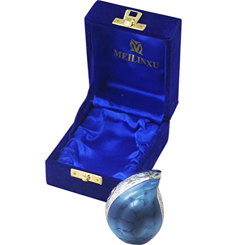 Keepsake Urn Funeral Cremation Urns Memorials - Small Urn for Human Ashes - Fits a Small Amount of Cremated Remains - Display Burial Urn at Home or Office (Blue Tears Gemstone Texture, Brass Baby Urn