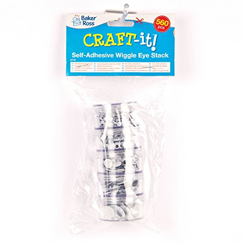 Baker Ross Black & White Self-Adhesive Wiggle-Eye Stack and Container- Ideal for Decorating, Model-Making, Kids' Arts and Crafts, Gifts, and More (Pack of 560)