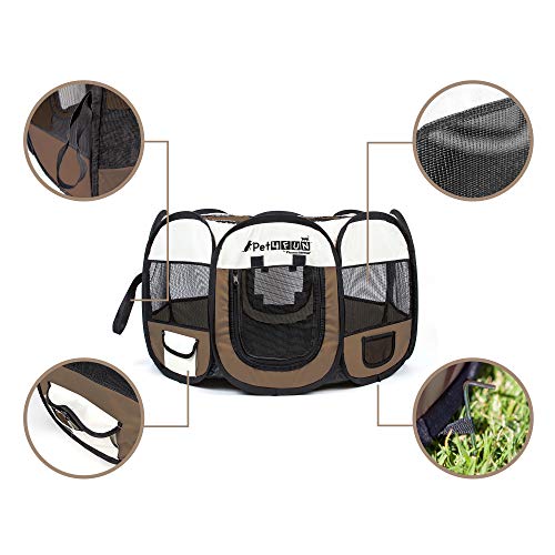 PicassoTiles PET4FUN PN935 Portable Pet Puppy Dog Cat Playpen Crates Kennel w/Water Resistant 600D Oxford, 210D Nylon, Carrying Bag, Collapsible Bowl, Removable Mesh Cover 2 Sizes