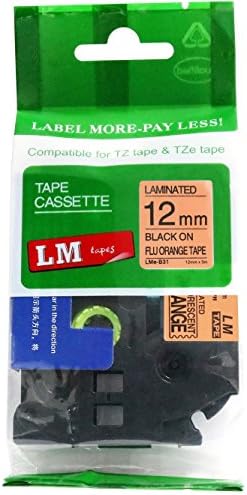 1/Pack LM Tapes - LMeB31 Premium 1/2" Black Print on Bright Orange Label Compatible with P-Touch TZe-B31 Tape TZ-B31 and Includes a Nice Tape Color/Size Guide. Replaces 12mm 0.47 Laminated
