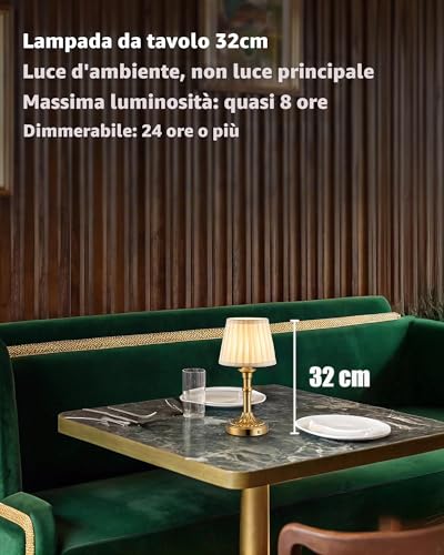VISDANFO Wireless Table Lamp, LED Fabric Lampshade Small with Battery, Dimmable for Living Room, Dining Room, Bedroom, Bathroom (Bronze)