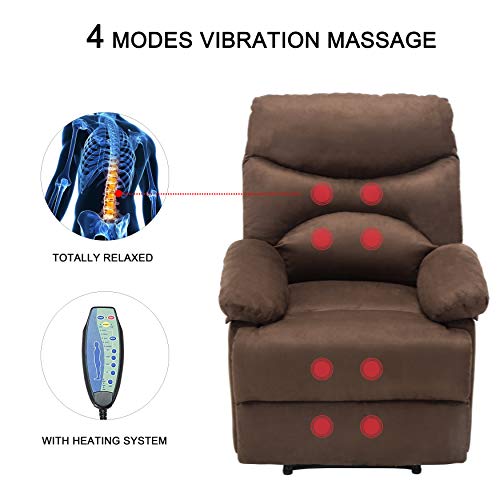 Windaze Recliner Chair, Massage Heat Lounge Sofa Chair Microfiber Ergonomic for Living Room Brown â€¦