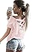 ECOWISH Women's Summer Cut Out Loose Shirts Criss Cross Back Top Tee Blouse US L Pink