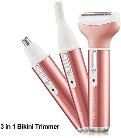 Bikini Trimmer, [Newest Version] 3 in 1 Electric Women Shaver/Lady Razor/Nose Hair Trimmer/Eyebrow Trimmer/ Foil Shaver Rechargeable for Face Legs Armpit Arms Bikini Line Using Smooth Glide Technology