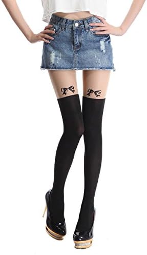 Siftantin Women's Cute Pattern Faux Thigh High Pantyhose (Butterfly)