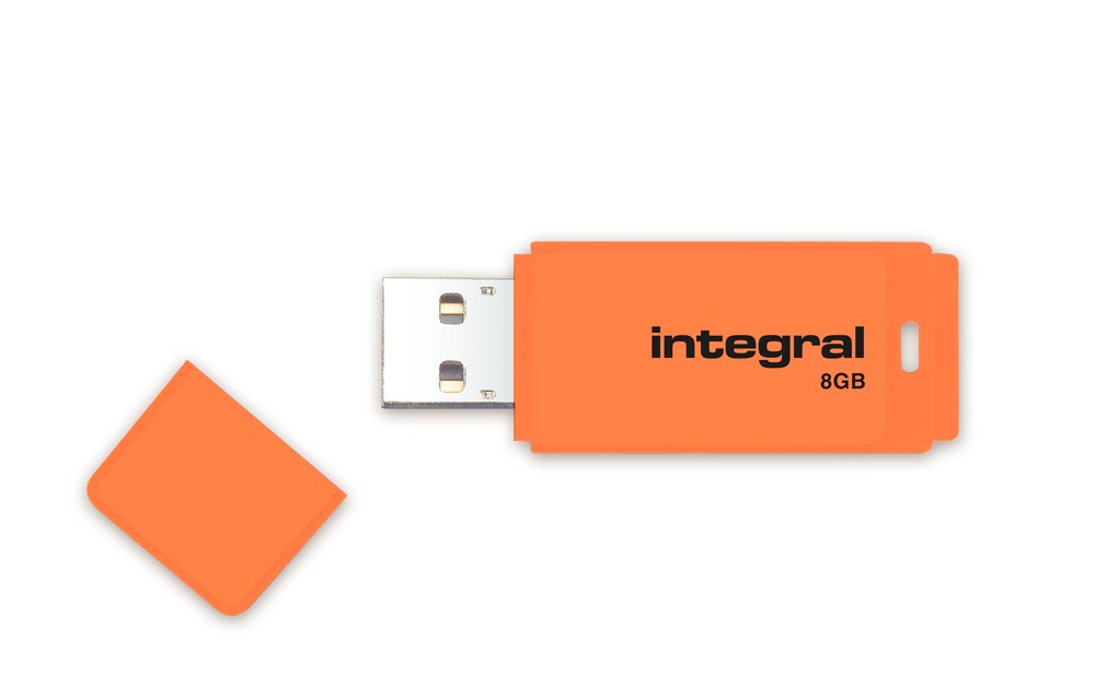 Integral Neon 8GB USB 2.0 Flash Drive - Orange