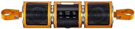 AUSID Motorcycle Bluetooth Speakers,12V Waterproof HIFI Bluetooth Motorcycle Scooter Stereo Sound System Radio Remote Alarm Speaker FM Radio MP3 Player Supports USB/TF Card/AUX In/FM Radio (Golden)