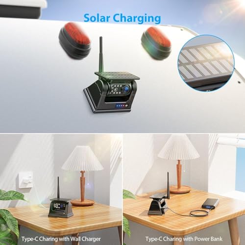4 Wireless Solar Magnetic Reversing Cameras 9 Inch 1080P HD Monitor, 9600 mAh Battery, 1 Minute Installation, IP69K Waterproof, for Trailers, Motorhomes and Trucks | 9600mAh Akku, 1 Min Installation, IP69K Wasserdicht Rückfahrkamera Funk für Anhänger, Wohnmobile und LKWs