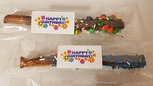 Happy Birthday Chocolate Covered Pretzel Rods Coated In Chocolate WITH TOPPINGS ASSORTED