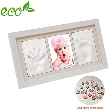 Baby Handprint and Footprint Photo Frame kit ,Sweetaus Baby shower Keepsake,Perfect Baby Shower Gift (3 Section)