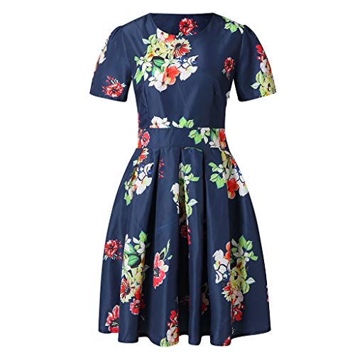 TWinmar -Women Floral Print Mini Dress Summer O-Neck Short Sleeve Dress Swing Dress Ladies A Line Beach Holiday Dress Elegent Party Dress Jersey Dress