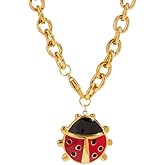 Pierced Owl 18K Gold Plated Stainless Steel Ladybug Pendant Chain Necklace