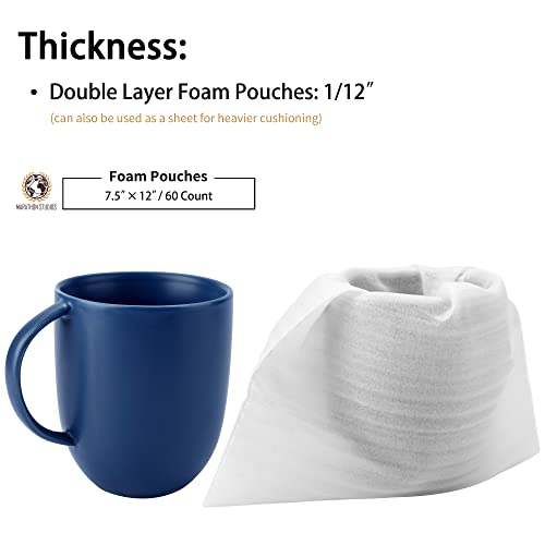 60 Pack Foam Pouches 7.5"×12" Packing Foam Wrap Sheets for Moving