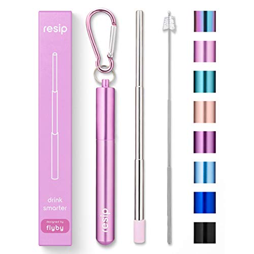 Flyby Portable Reusable Drinking Straws | Collapsible & Foldable Telescopic Stainless Steel Metal Straw Dispenser | Final Aluminum Case, Long Cleaning Brush, Silicone Tip | Pink - Thumbnail 6
