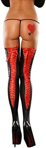 Levance Women Metallic Hollow Out Thigh Stocking Wet Look Shiny Lingerie