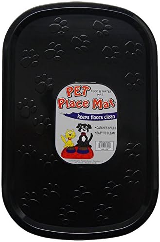 Curtis Wagner Pet Food Mat Hard Plastic Water/Stain Resistant 20'' L x 13'' W - USA Made - Black (Black)