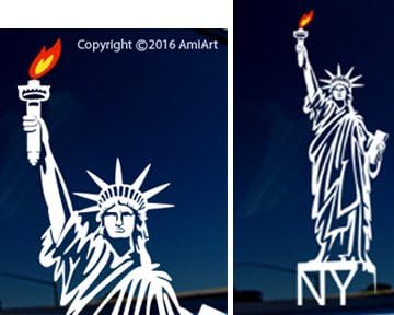 NEW YORK Decal - LARGE 10.5" X 3.2" inch- STATUE OF LIBERTY with Colored flame outdoor vinyl for Car Wall Laptop Window - I love New York City