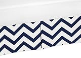Sweet Jojo Designs Navy Blue and White Zig Zag Crib Bed Skirt Dust Ruffle for Boys Chevron Collection Baby Bedding Sets