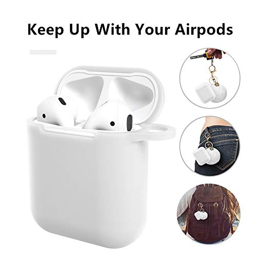 Airpods Case - BlUEWIND Drop Proof Air Pods Protective Case Cover Silicone Skin, Cute Fur Ball Airpods Keychain/Strap, Apple Airpods Accessories, Best Gift for Girls and Women, White