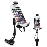 Te-Rich 2-in-1 Cigarette Lighter Smartphone Car Mount Charger Auto Cell Phone Holder Cradle - Built-in Charging Cable Compatible w/iPhones - Dual USB, 3.1A Max