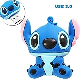 PORTWORLD 32GB USB 3.0 Flash Drive Memory Stick with Keychain Cute Cartoon Stitch Blue