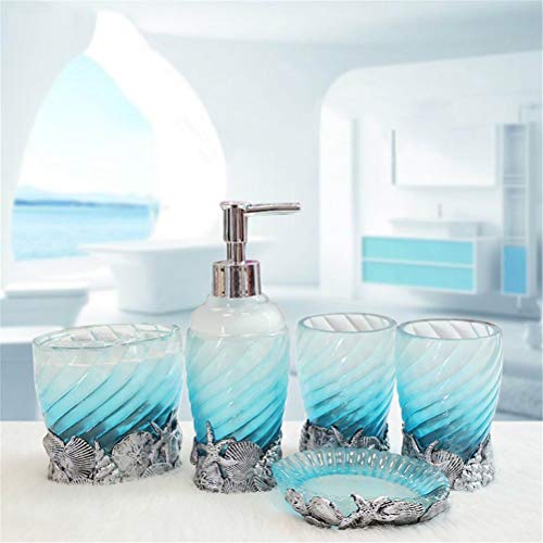 HotSan-bathroom-accessory-Set-5-PCS-Bath-Ensemble-Set-Includes-Soap-Dispenser-Soap-Dish-Tumble-Toothbrush-Holder-Polyresin-Glass-for-Home-Office-Superior-Hotel HotSan bathroom accessory Set, 5 PCS Bath Ensemble Set Includes Soap Dispenser, Soap Dish, Tumble, Toothbrush Holder…