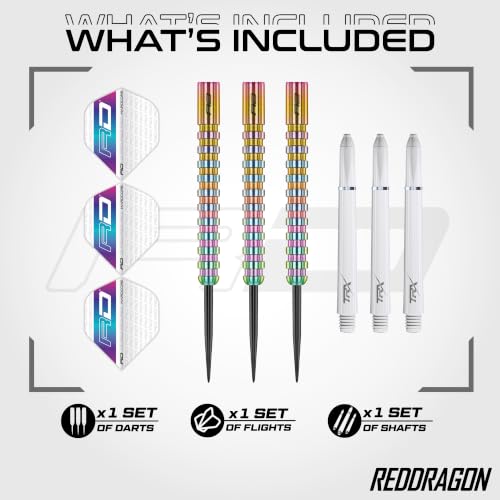 RED DRAGON Javelin Spectron - Premium Tungsten Steeltip Darts Set with Dart Flights and Dart Shafts (Stems) - Available in 20g, 22g, 24g, 26g