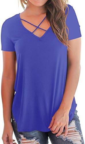 DawnRaid Women Tops Plus Size Casual Loose Tshirts For Women Short Sleeve Tees Blue XL