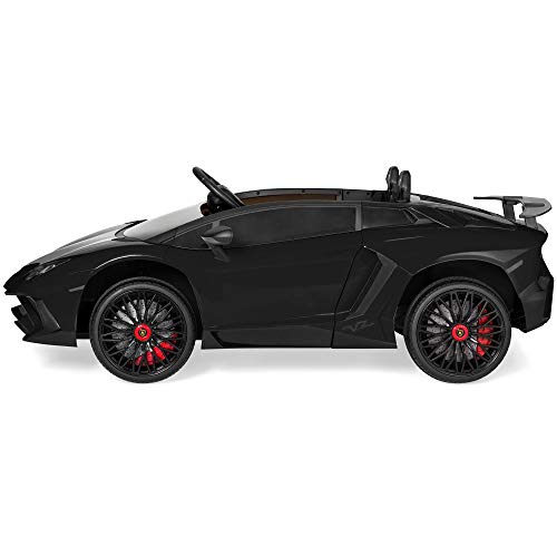 Best Choice Products Kids 12V Ride On Lamborghini Aventador SV Sports Car Toy w/ Parent Control, AUX Cable, 2 Speeds, LED Lights, Sounds - Black - Thumbnail 3