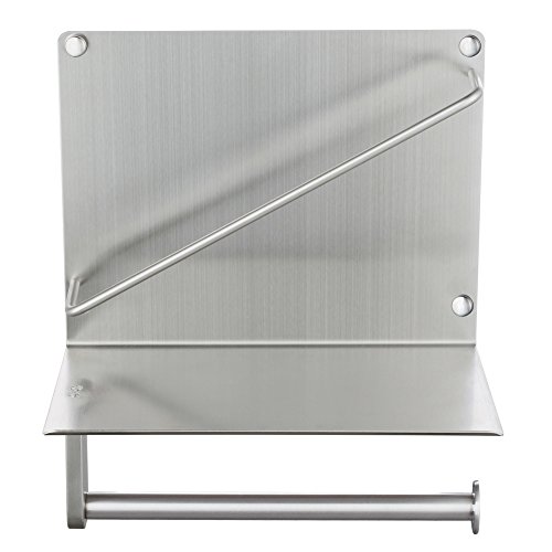 Toilet Paper Holder with Magazine Rack SUS304 Stainless Steel Bathroom Tissue Dispenser Newspaper Storage Organizer Shelf, Brushed Nickel