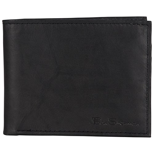 Ben-Sherman-Mens-Slimfold-Genuine-Full-Grain-Leather-Anti-Theft-RFID-Security-Wallet-With-ID-Window-Marble-Crunch-Black-Leather-Bi-Fold-Wallet