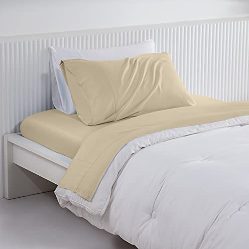 GOKOTTA 100% Rayon from Bamboo Sheets, Soft and Breathable Sheet Set (Beige1, Twin)
