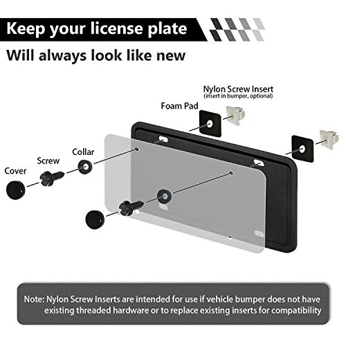 GLISTON License Plate Screws Fastener Kit, Stainless Steel Screws, Black Screw Covers, License Plate Screws for Fastening License Plates, Frames and Covers(8 Set)